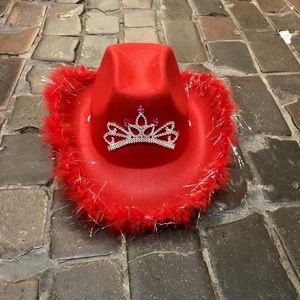 Red Cowgirl Hat with Boa